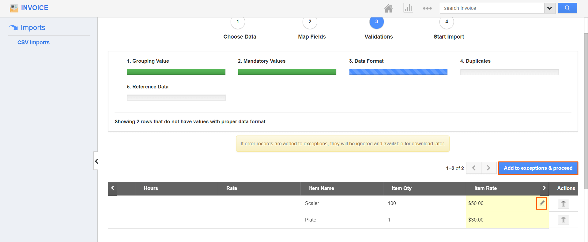 Invoice - Data Format Edit